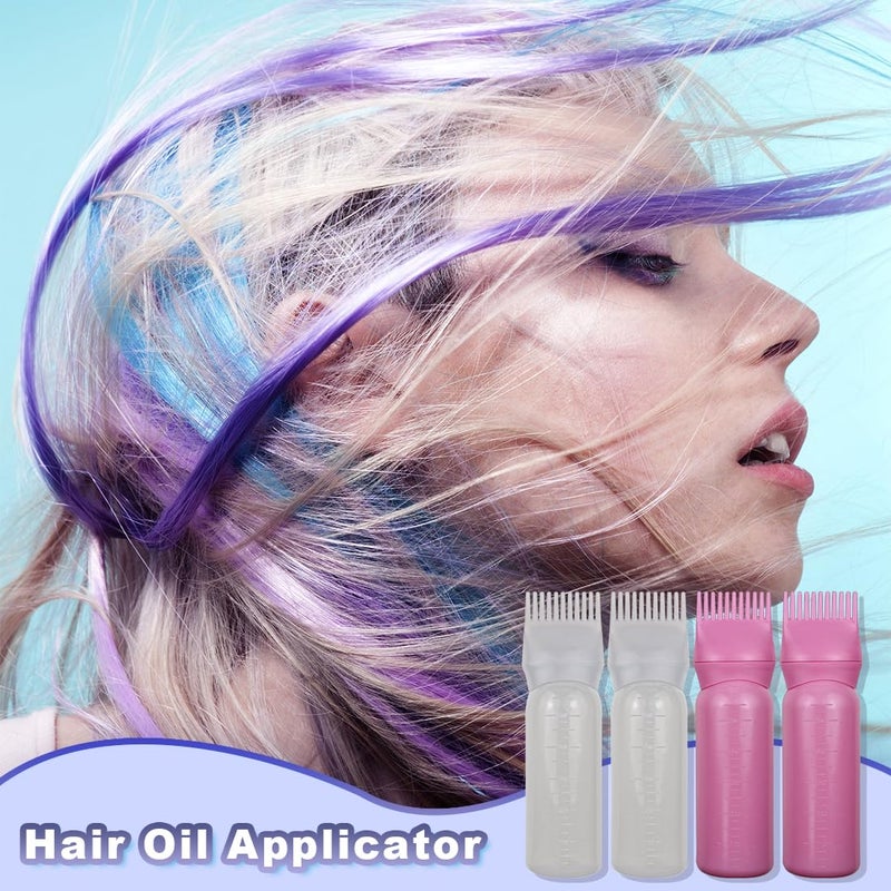 FZWONVUC 4 Pack Root Comb Applicator Bottle, Hair Oil Comb Applicator for Hair Dye, Shampoos, Salons (White+Pink) - Image 5